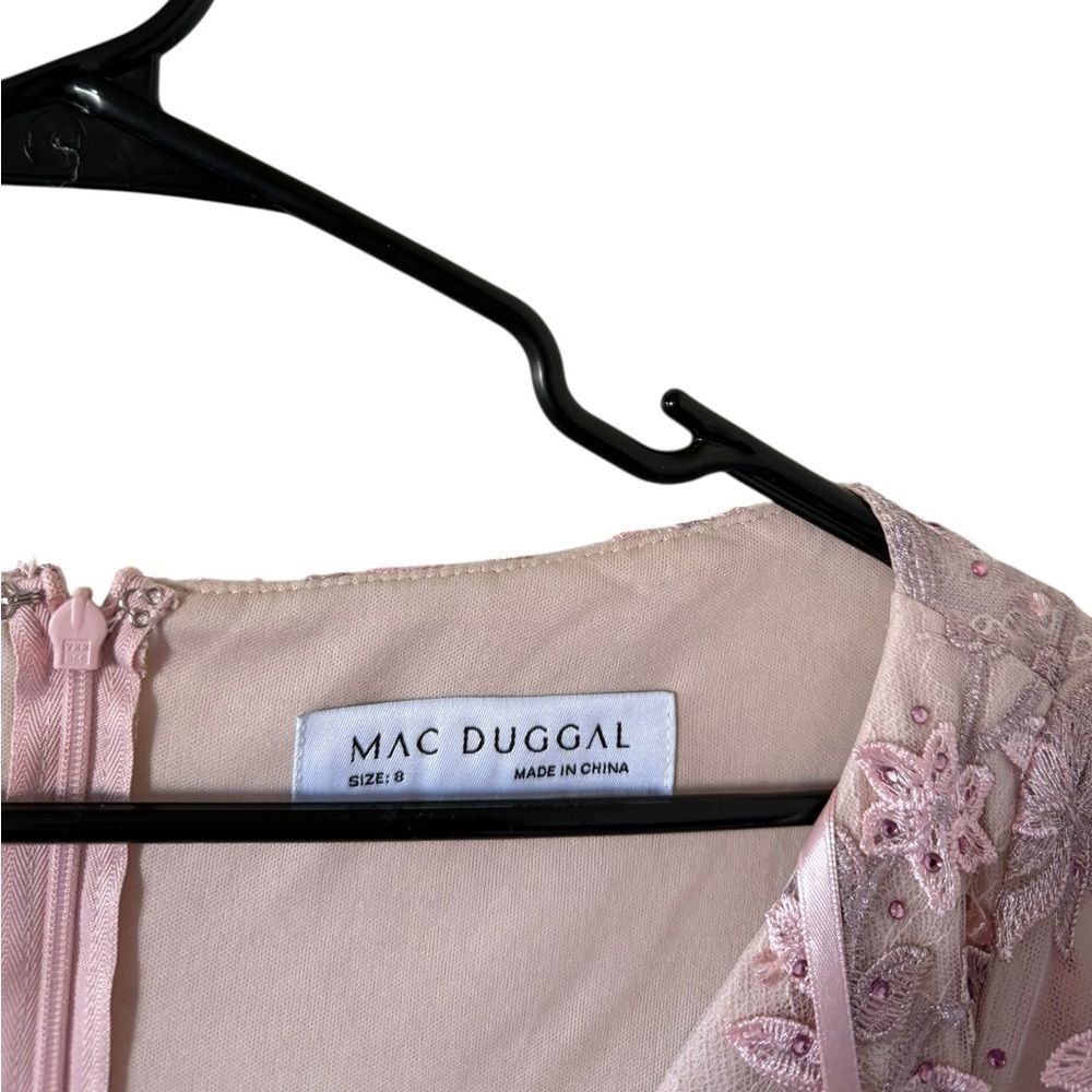 NEW Mac Duggal Pink Floral Applique Long Sleeve Illusion Gown - Picture 2 of 7